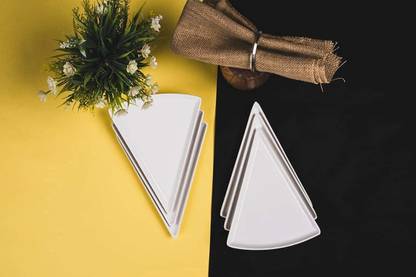 PINZOR Pack of 6 Melamin Melamine Pizza Plates Triangular Snacks plate for Kitchen (White-Pack of 6) Dinner Set