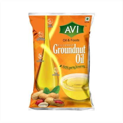 AVI Filtered Groundnut Oil 1 Litre Pouch (Pack of 12) Groundnut Oil Pouch