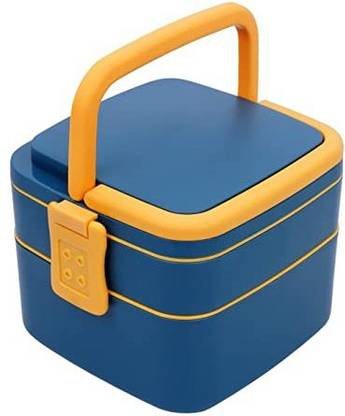 HM1 Square Double Bento Lunch Box Pack of 1 (Blue). 2 Containers Lunch Box