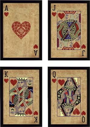 Ritwika's Set Of 4 Premium Artwork Of King, Queen, Jack and Ace Of Heart | Wall Paintings Digital Reprint 13.5 inch x 9.5 inch Painting