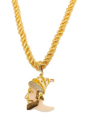 VR Fashion HUB Gold Plated Alloy Shivaji Maharaj Pendant With Chain For Men and Boys Gold-plated Diamond Alloy Locket