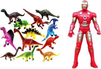 DACKON STUFF 12 pcs dinosaur and 1 iron man action figure combo set for kids