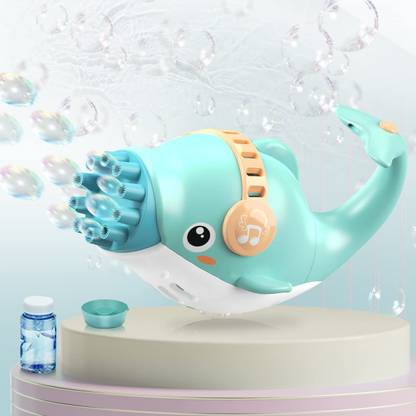 URBANE CHIC Kids Dolphin Bubble Gun Battery Operated Machine for 3+ Years, 10 Holes Toy Bubble Maker