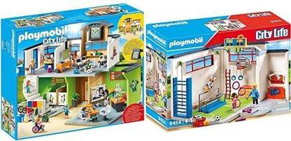 Playmobil 9453 Spielzeug-Große Schule mit Einrichtung & 9454 Spielzeug-Turnhalle