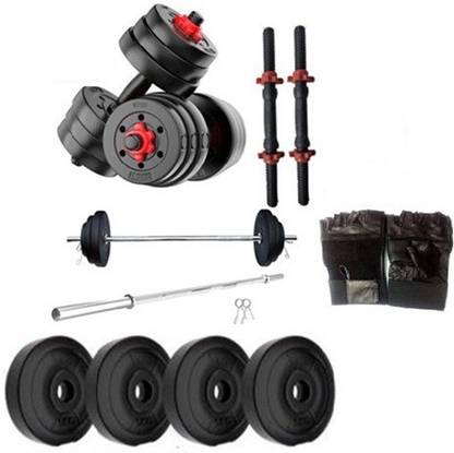SAPNCO 44Kg Gym Kit(PVC Round Weight Plates,15.5inch Dumbbell Rod,straight rod,Gloves) Adjustable Dumbbell