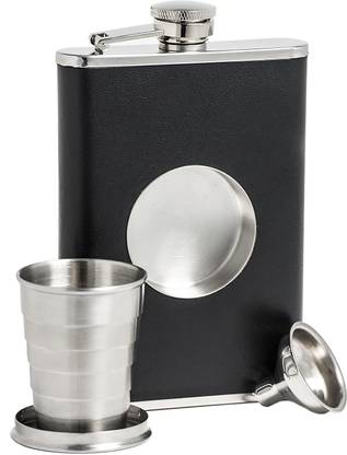Nexshop ™Hip Flask, Built-in Collapsible 2 Oz Shot Glass Flask Funnel Leather Coated Stainless Steel Hip Flask
