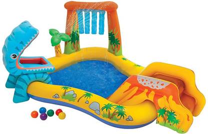 INTEX ® Original Inflatable Dinosaur Kids Play Center Swimming Pool /paddling pool With Inbuilt water spray & slide with 6 balls Inflatable Swimming Pool
