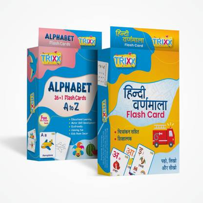 TRIXX English and Hindi Alphabet Flash Cards Combo | A To Z | Swar and Vyanjan |