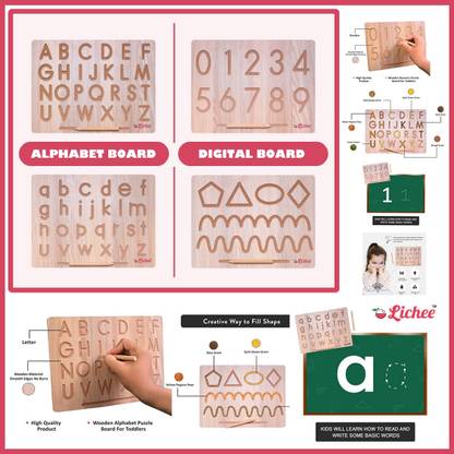 LICHEE Learning & Educational Board "ACBD" & "abcd" and "0 To 9" & 6 Type Curve Patten