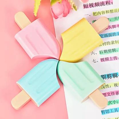 DELITON Ice Cream Stick Popsicle Shape Highlighters marker pen (pack of 4 )