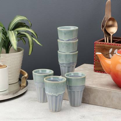 VarEesha Tranquil Mint Ceramic Hexagonal Coffees Set of Two Ceramic Coffee Mug