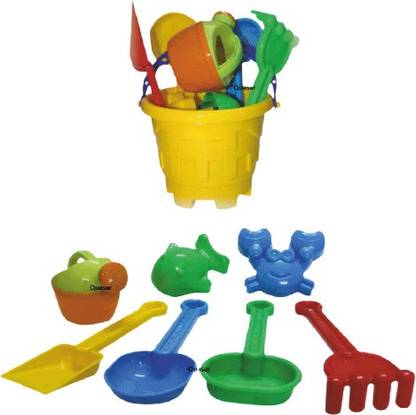 Quadrants Beach Toy 8 Piece Set Bucket 2 Sand Modul, 2 Tools & 1 Gardening Water Sand Set