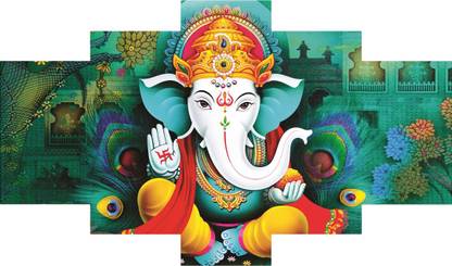 free ways GANESH JI Art Print Design Set of 5 MDF Self Adhesive Panel Frame Wall Decor Digital Reprint 17 inch x 30 inch Painting