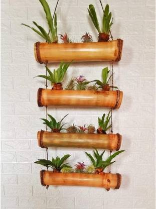 AZIRAJ Bamboo Vertical Made Natural Wooden Planter (4 Step Planter) Plant Container Set