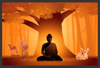 Buddha with Deer in Jungle Poster Paper Print