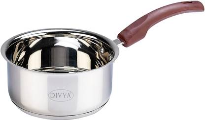 DIVYA Stainless Steel Sauce Pan with Silicon Handle, Encapsulated Triply Bottom Sauce Pan 16 cm diameter 1.5 L capacity