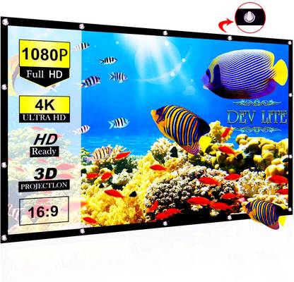 Dev Lite Premium 90 Inch- 6.5FT x 3.7FT (Anti-Creased) (Foldable) (Anti-Light) 16:9 4K Eyelet HG Projector Screen (Width 199 cm x 112 cm Height)