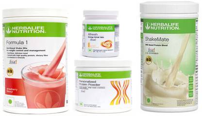 Herbalife Nutrition FORMULA-1 SHAKE STRAWBERRY+PROTEIN POWDER -200GM+AFRESH -GINGER-+SHAKE MATE Protein Shake