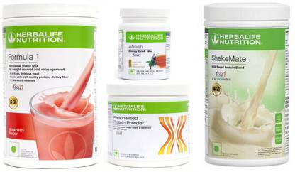 Herbalife Nutrition FORMULA-1 SHAKE STRAWBERRY+PROTEIN POWDER -200GM+AFRESH -TULSI-+SHAKE MATE Protein Shake