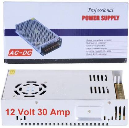 BALRAMA 12 Volt 30 Amp 360 Watt DC SMPS Switching Mode Power Supply for CCTV & LED Strip with Metal Case / Aluminum Base with Metal Case & Cooling Fan AC DC Worldwide Adaptor