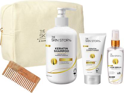 The Skin Story POUCH- Daily Hair Care Kit (keratin shampoo + keratin conditioner + hair serum)