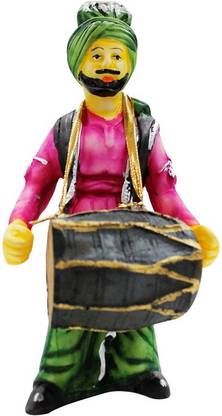 FABZONE Polyresin Cultural Bangra Dancing Man With Dholak Statue, Multicolor, 1 Piece Decorative Showpiece  -  23.75 cm