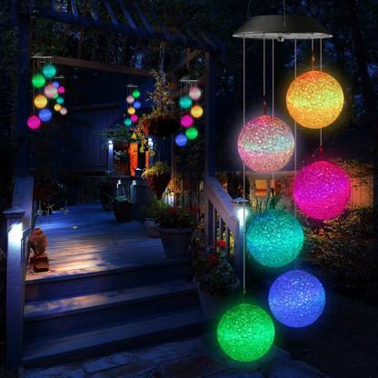 GRACIOUS MART Crystal Ball Solar Wind Chimes Led Light Color-Changing Waterproof Wind Chimes Solar Light Set