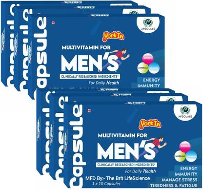 York IN Multivitamin For Men With 24 Vital Vitamins & Minerals For Daily Health & Power