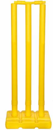 HHS SPORTS Full Size Cricket Plastic Stump Set 30 Inch - 3 Stumps 1 Base & 2 Bails (Yellow)