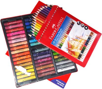 FABER-CASTELL Oils Pastels Alongwith 18 Bi-Colour Hexagonal Shape Pencils Sets