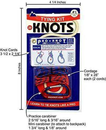 Knot Tying Kit | Pro-Knot Best Rope Knot Cards, two practice cords and a carabiner  - Knot Tying Kit | Pro-Knot Best Rope Knot Cards, two practice cords and a carabiner