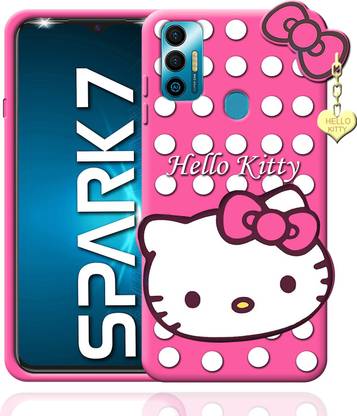 Rance Back Cover for Tecno Spark 7 - Hello Kitty Case | 3D Cute Doll | Soft Girl Back Cover with Pendant