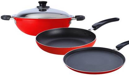 LEORON Frypan 25 cm ,Tawa 28.5 cm ,Kadhai 25 cm Non-Stick Coated Cookware Set
