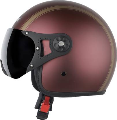 Steelbird SB-40 Dot Stripe Open Face Helmet in Matt Maroon Motorbike Helmet