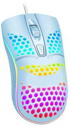 ENTWINO USB Mouse for Laptop/Computer, Honeycomb Design, Colorful Lights, DPI Button Wired Ambidextrous Optical  Gaming Mouse