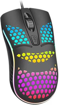 ENTWINO USB Mouse for Laptop/Computer, Honeycomb Design, Colorful Lights, DPI Button Wired Ambidextrous Optical  Gaming Mouse