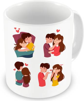Square Designs Romantic Couple Celebrating Moments Ceramic Coffee Mug