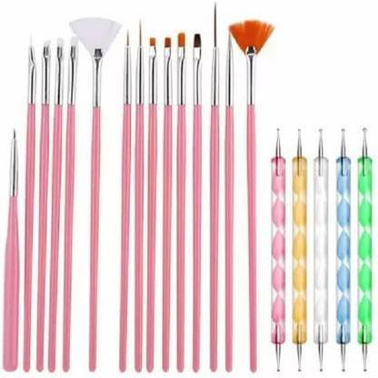 varunya 20pcs Nail Art Design Tools, 15pcs Painting Brushes Set with 5pcs Dotting Pens