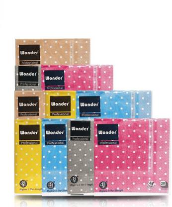 Wonder Professional - Supersoft, Polka Dotts, Multi Colour Tissue Paper Napkins (Pack of 10) White Paper Napkins