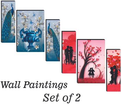 WALLMAX Lover Love And Peacock With Flower Pot Digital Reprint 12 inch x 18 inch Painting