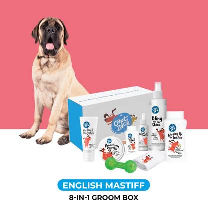 Captain Zack The Mastiff Groom Box – Ultimate 8-in-1, Head-to-Paw Groom-Kit for Your Dog- (Shampoo +Conditioner +Dry Shampoo +Paw Butter +Toy +Towel)- pH Neutral and Paraben Free Pet Spa Kit