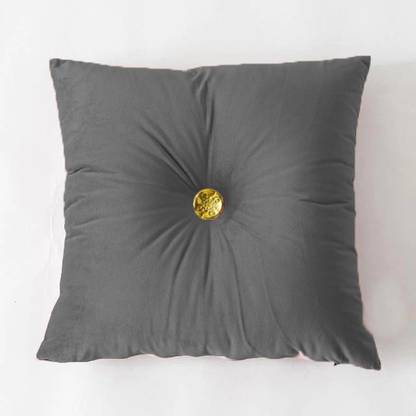 OneNonly Microfibre Cushion Pack of 1 Solid Velvet Golden Button Square Cushion