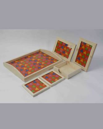 Artiqulate Pine wood Tray, Coaster and Photo Frame Set - Orange Tray
