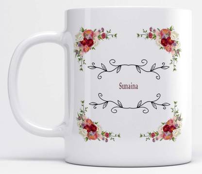 Floral Frame Name Sunaina Printed Ceramic Coffee Mug