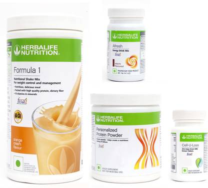 Herbalife Nutrition FORMULA1ORANGE 500 PROTIEN 200 G AFRESH ENERGY DRINK ELAICHI 50 G CELL U LOSS Plant-Based Protein