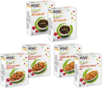 Tit-Bit Oriental Regular Hot n Sour Soup, Stir Fry, Chinese Bhel Masala Each 2 Packs