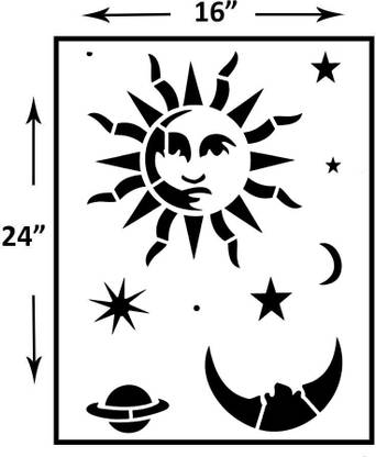 PARDECO WallStencilsgodmoonstar Wallpaintdesign Moon Star Design Kids Room Size 16X24 Inch. Moon Star Stencil