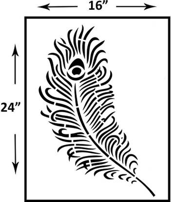 PARDECO Peacock Feather Wall paint design diy WallArt Size 16X24 ". feather Stencil