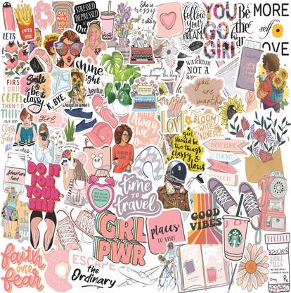 Uzoid 5.08 cm Aesthetic Laptop Stickers ( Pack of 100 ) For Scrapbook, Journal, Mobile case Self Adhesive Sticker