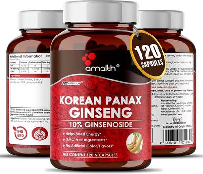 AMALTH Korean Panax Ginseng 400mg Strength - 120 Vegan Capsules